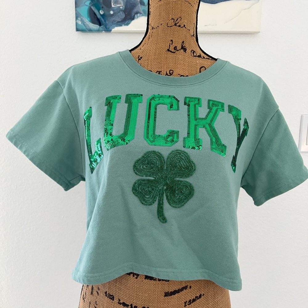 Green St.Patty’s Day Crop Top with Sequin Design